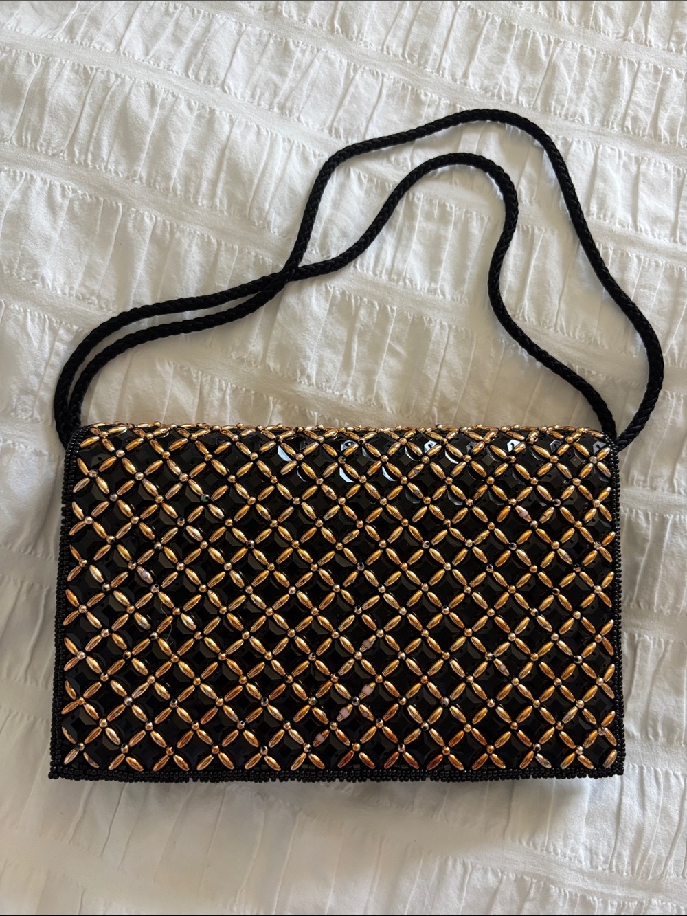 Vintage Lord & Taylor Beaded Gold and Black Purse